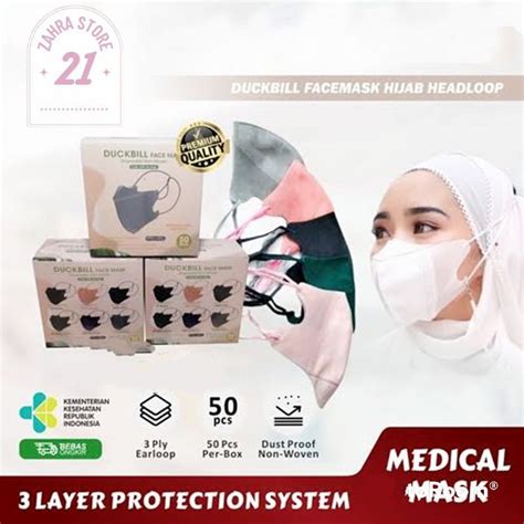 Jual ZS21 Masker Duckbill Hijab Warna Hitam Putih 1 Box Isi 50 Pcs