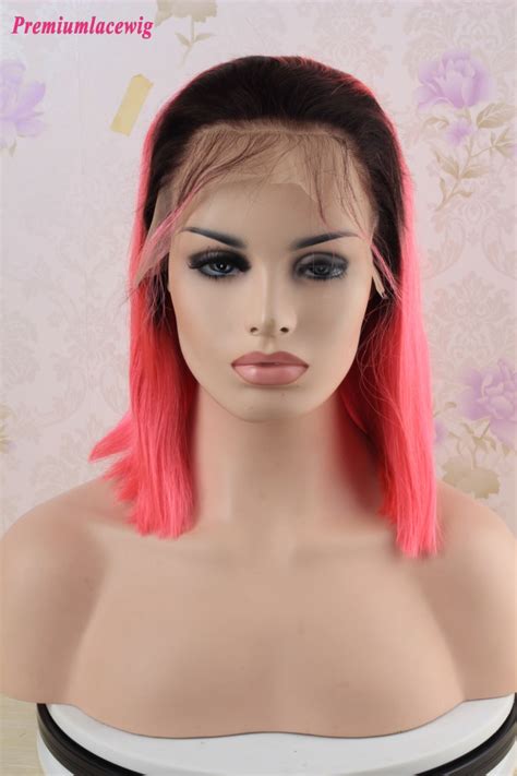 Ombre 1b Pink Brazilian Bob Style Lace Front Wig Pre Plucked 12inch 150