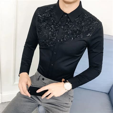 Buy 2018 Blouse Autumn Mens Fashion White Lace Shirts