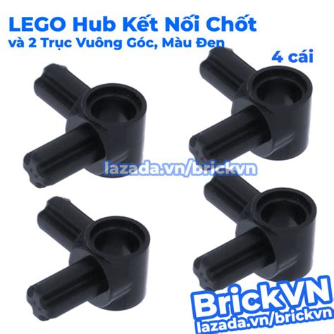 4 Cái LEGO Technic Hub Kết Nối Chốt và 2 Trục Vuông Góc Màu Đen ID