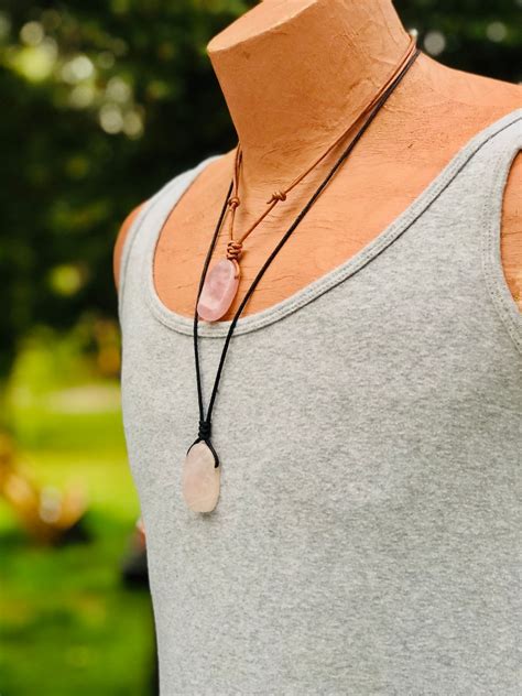 Rose Quartz Crystal Pendant Mens Stone Necklace Meditation Etsy