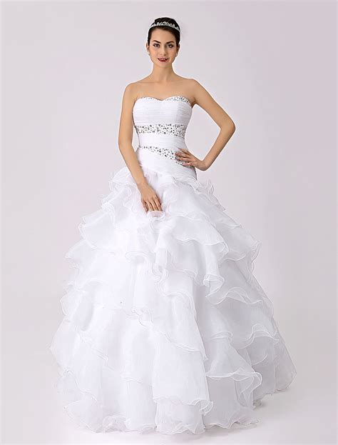 Strapless Ruffled A Line Wedding Dress With Beads Detailing Milanoo