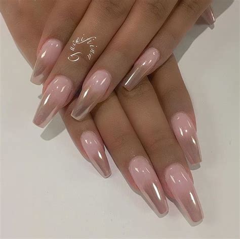 Pink Chrome Ombré Coffinballerina Nails Nail Art Ombre Gel Nails Chrome Nails