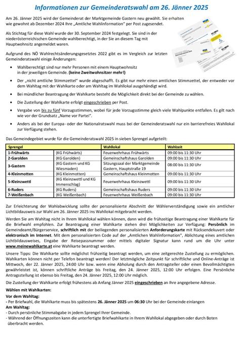 Informationen Zur Gemeinderatswahl Am J Nner Gastern