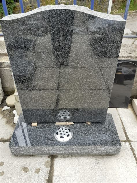 Dark Grey Granite Pitched Edges Headstone View Online