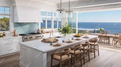 Premium Photo Breezy Coastal Kitchen With Stunning Sea Views