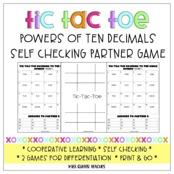 Powers Of Tic Tac Toe Partner Game By Miss Glitter Tpt