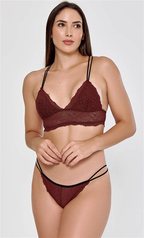 Conjunto De Lingerie Feminino Sem Bojo Em Renda Duo Tom E Strappy Sexy