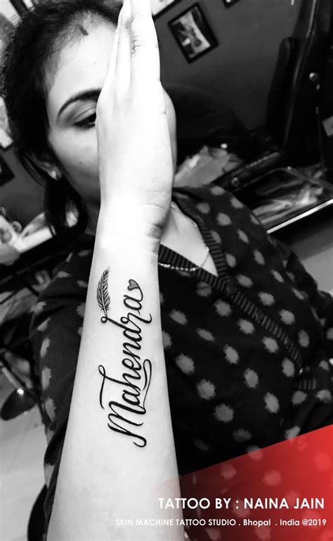 Beautifully Designed Mahendra Name Tattoo By Naina Jain Skin