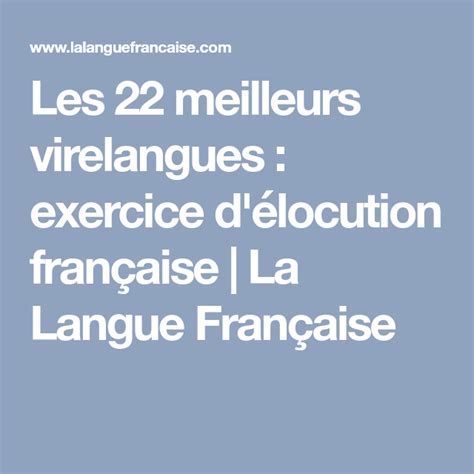 Les 22 Meilleurs Virelangues Exercice Délocution Française La