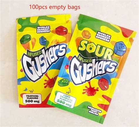 100pcs Worlds Dankest Gushers Medicated Fruit Snack 500mg Gusher Bags