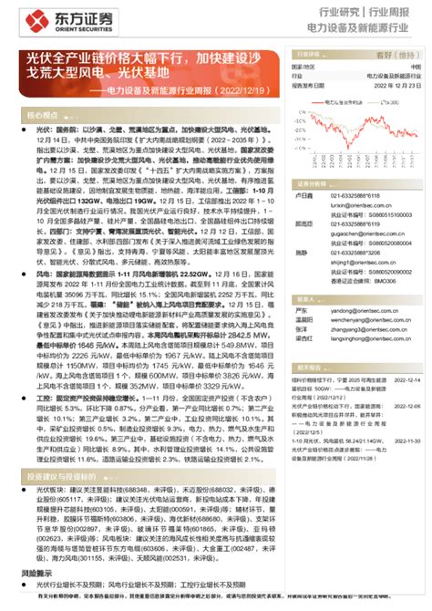 电力设备及新能源行业周报：光伏全产业链价格大幅下行，加快建设沙戈荒大型风电、光伏基地