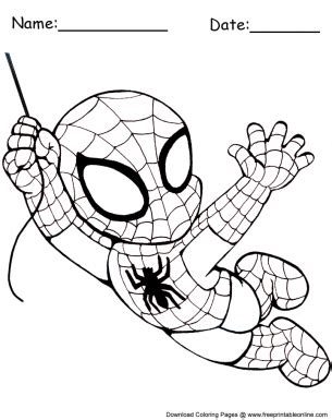 Swinging Chibi Spiderman Coloring Sheet - Free Printable Online