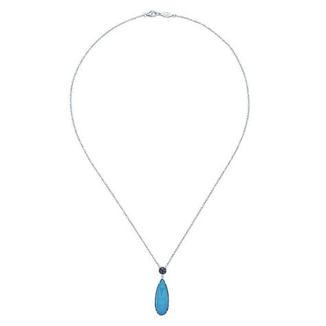 Teardrop Pendant Necklace With Turquoise And Rock Crystal Suspended