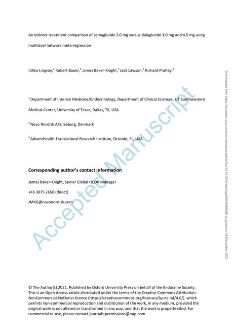 Pdf An Indirect Treatment Comparison Of Semaglutide Mg Versus