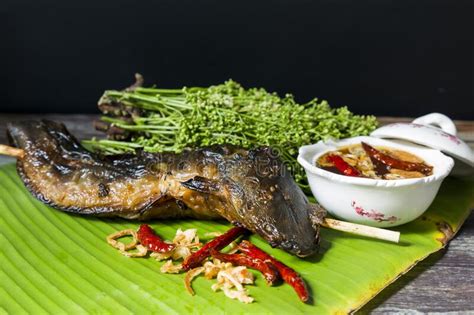 Grilled Catfish Neem In Sweet Fish Sauce Thai Food Tastes Good Stock