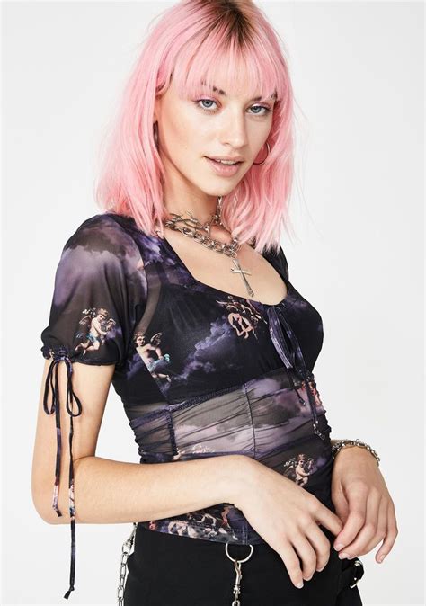 Motel Dark Angel Mesh Top Dolls Kill Sheer Mesh Top Sheer Crop Top