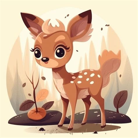 Cerf de dessin animé avec de grands yeux debout dans les bois avec des