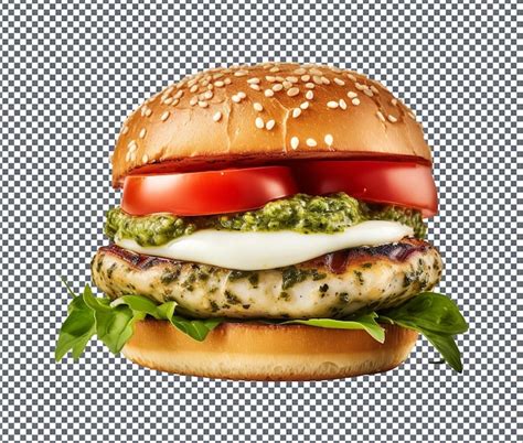 Um Delicioso E Delicioso Pesto Chicken Burger Isolado Em Fundo