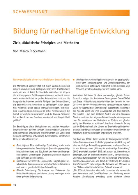 Pdf Bildung F R Nachhaltige Entwicklung Ziele Didaktische