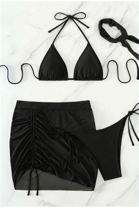 LC Waikiki Siyah Üçgen Bikini Takımı ve Büzgülü Mini Pareo Etek Yaz