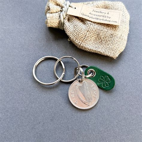 Irish Florin With A Green Shamrock Key Chain Ireland Coin Key