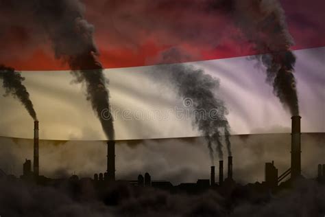 Humo Pesado De Chimeneas De La Industria En Yemen Bandera El Fondo Del