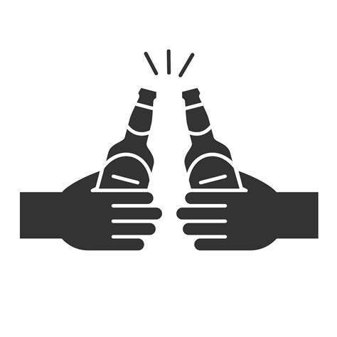 Toasting Beer Bottles In Hands Glyph Icon Silhouette Symbol Cheers