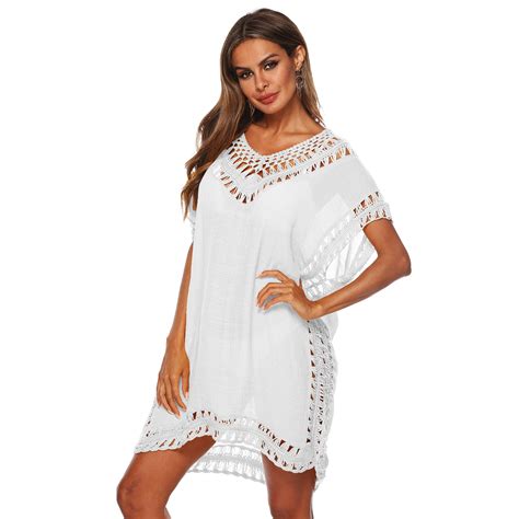 Pudcoco Women S Bikini Crochet Beach Poncho Short Sleeve Perspective