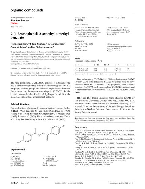 PDF 2 4 Bromophenyl 2 Oxoethyl 4 Methylbenzoate