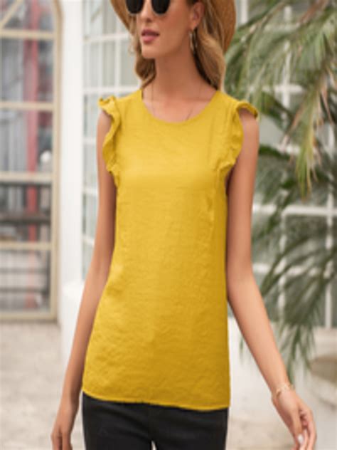 Buy Urbanic Mustard Yellow Solid Regular Top Tops For Women 15084296