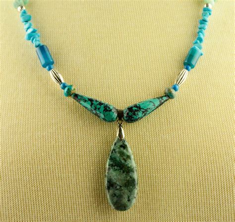 Turquois Beaded Gem Stone Necklace With Turquoise Pendant Gem Etsy