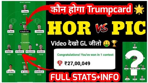 HOR Vs PIC Dream11 Team HOR Vs PIC European Cricket League T10 Dream11