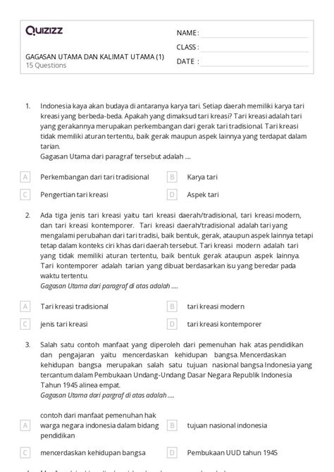 50 Lembar Kerja Mengidentifikasi Gagasan Utama Dalam Fiksi Untuk Kelas