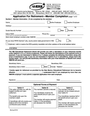 Fillable Online Nmerb Retirement Application Instructions Educational