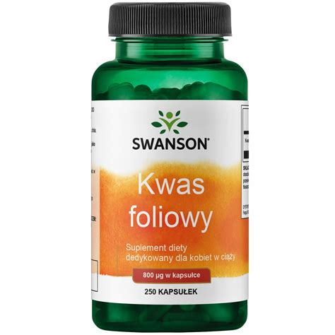 SWANSON Kwas foliowy Folic Acid 800mcg 250 kapsułek SKÓRA serce