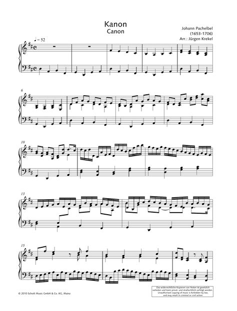 Canon By Johann Pachelbel Sheet Music For Piano Solo At Sheet Music Direct