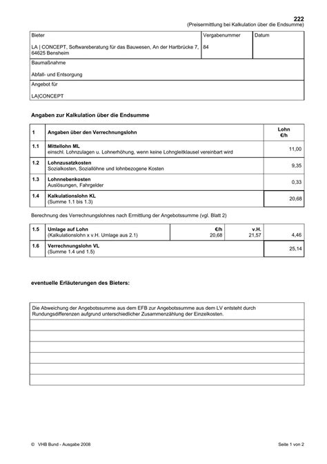 Beispiel EFB Preis 222 La Concept