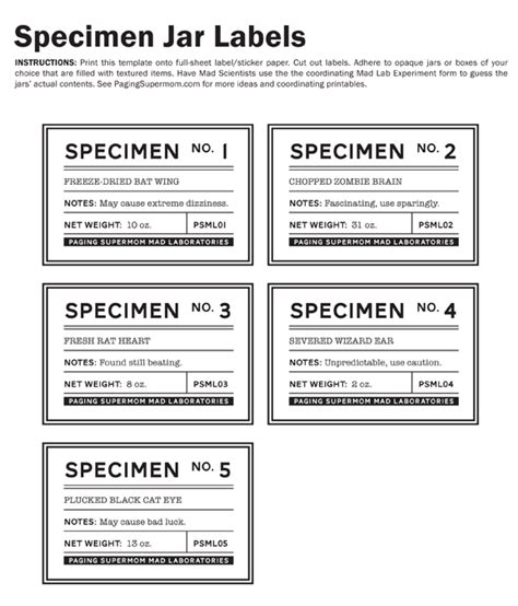 Mad Lab Specimen Jar Labels - Paging Supermom