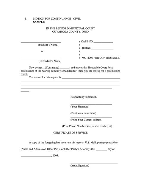 Fillable Form Motion For Continuance Printable Forms Free Online