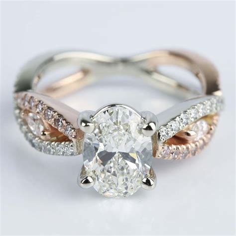 Two Tone Engagement Ring With Pink Diamonds