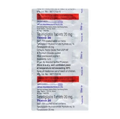 Teniva 20mg Tablet For Personal Packaging Size 115 At Rs 296strip