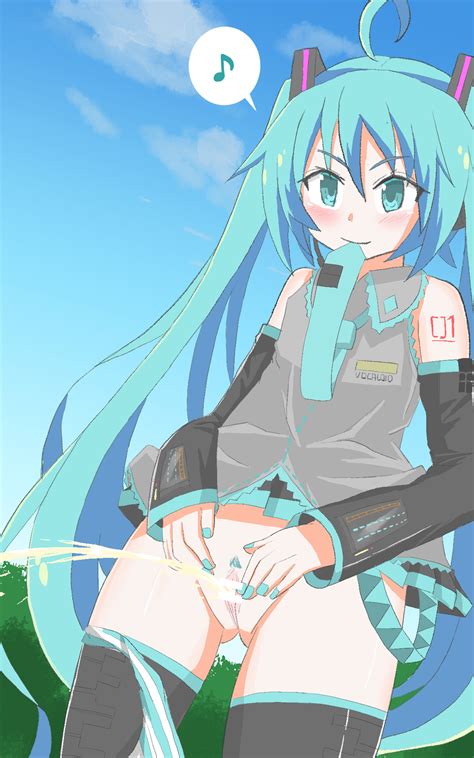 Rule 34 Hatsune Miku Panties Around Leg Panties Around One Leg Peeing Peeing Outside Pubic