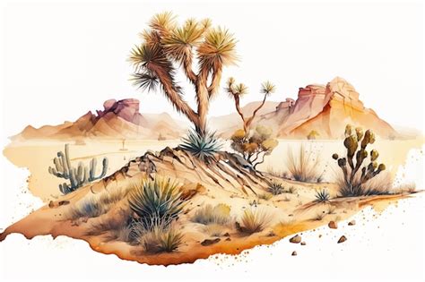 Premium Photo Watercolor Illustration Of A Colorful Desert With Cacti