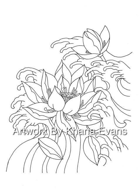 Japanese Lotus Flower Tattoo Design PDF A4 Printout Colouring Page ...