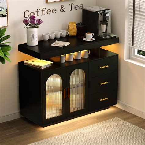 Hwb Rgb Led Coffee Bar Cabinet Kitchen Storage Cabinet And Sideboard Buffet Cabinets