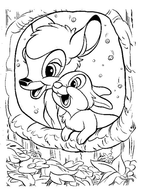 Coloriage Bambi Et Panpan D Couvrent Un Trou D Arbre