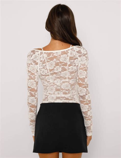 Christy Long Sleeve Top White Lace Tiger Mist