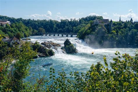 Aerial View Of Flowing River Surrounded By Dense Trees In Switzerland