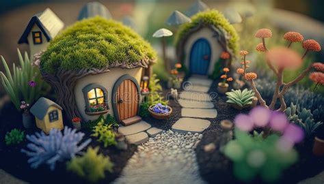 Nostalgic and Whimsical Fairy Garden with Tiny Houses. Ai Generative ...